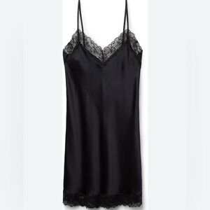 Intimissimi Woman's Silk Slip with Lace Insert Detail in Black, Size XS.